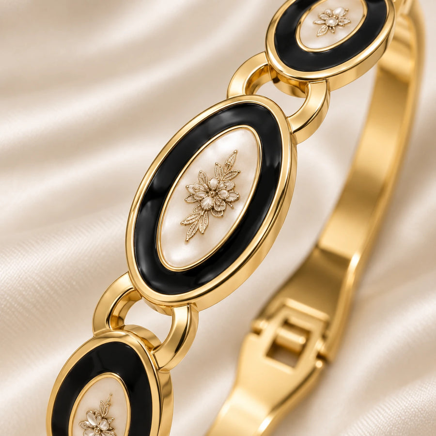 Noor Black Enamel Gold Bangle macro detail