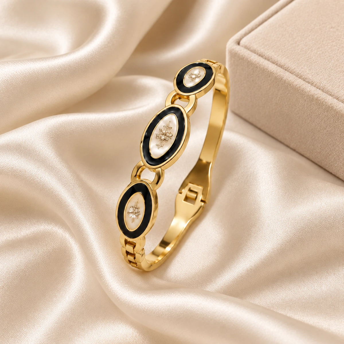 Noor Black Enamel Gold Bangle styled lifestyle