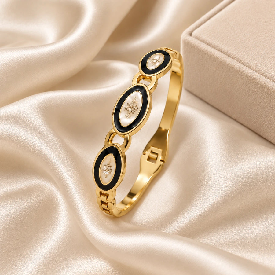 Noor Black Enamel Gold Bangle styled lifestyle