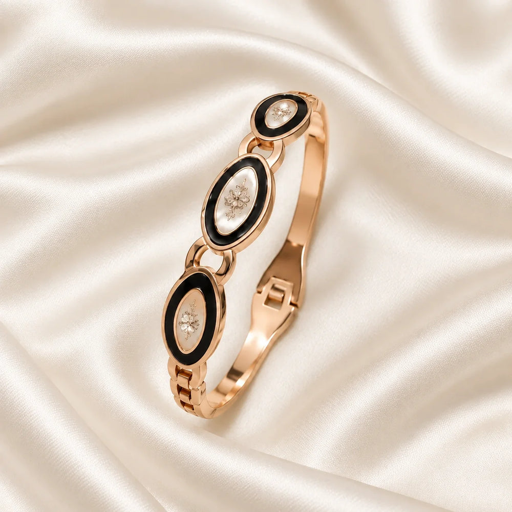 Noor Black Enamel Rose Gold Bangle square flatlay hero