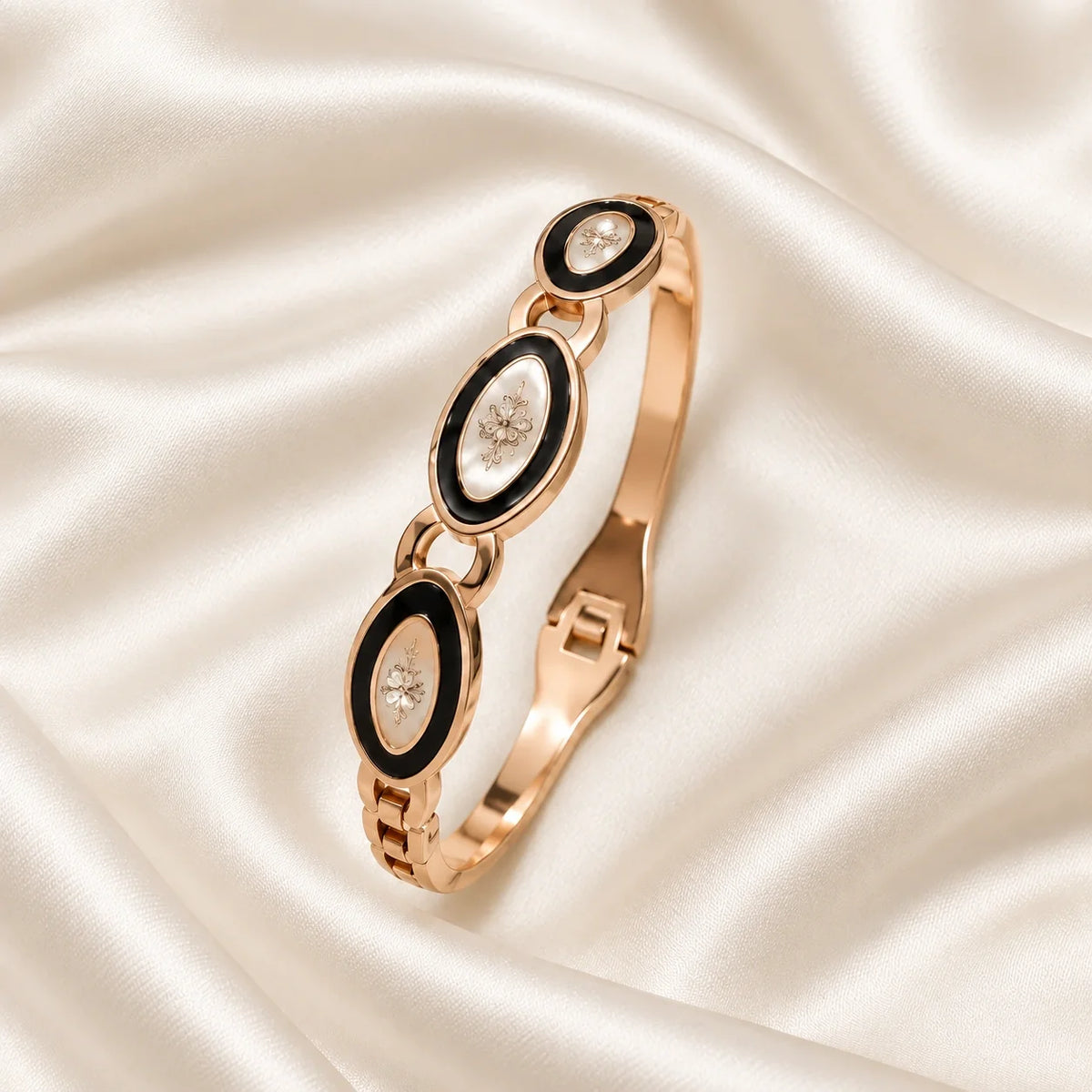 Noor Black Enamel Rose Gold Bangle square flatlay hero