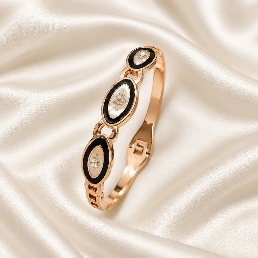 Noor Black Enamel Rose Gold Bangle square flatlay hero