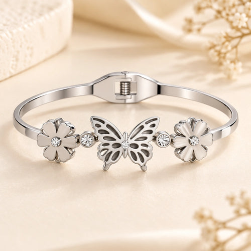 Aurelia Butterfly Bloom Silver Cuff Bangle