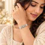 Aurelia Butterfly Bloom Silver Cuff Bangle styled on model