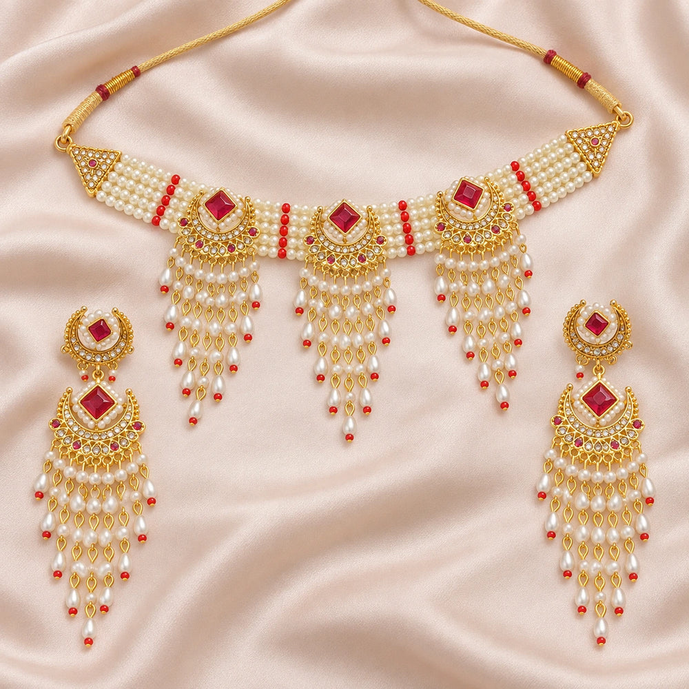 Ruhani Ruby Pearl Choker and Earrings Set — product view