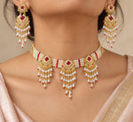 Ruhani Ruby Pearl Choker Set worn close-up