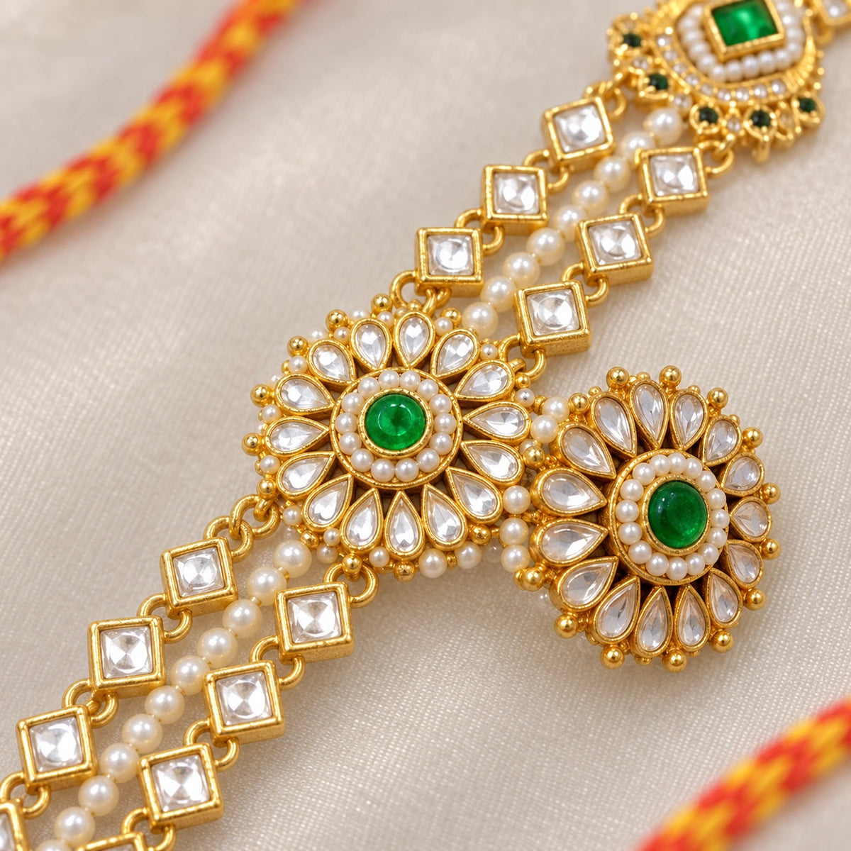 Harit haath phool kundan pearl macro detail