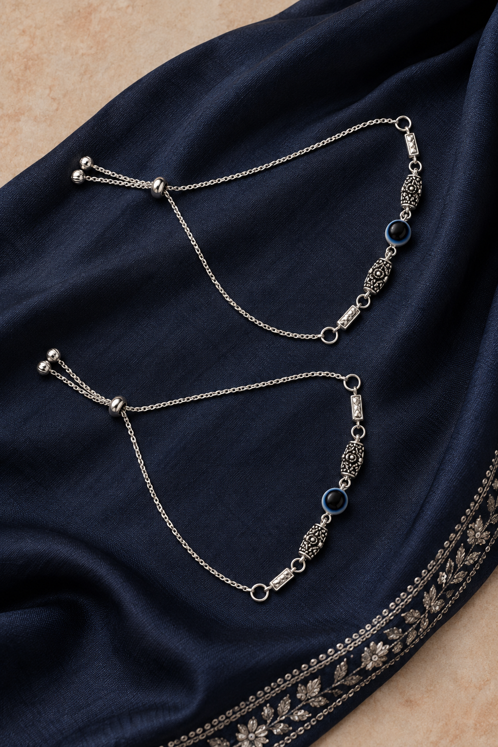 Nazar Noor Silver-Tone Evil Eye Payal Pair — product view