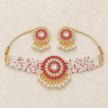 Magenta Kundan Pearl Choker Necklace & Earrings Set