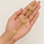 Meher Pearl Emerald Gold Shishphool Headpiece — hand presentation