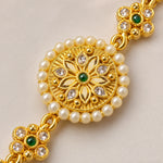 Meher Pearl Emerald Gold Shishphool Headpiece — macro detail