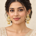 Noor Kundan Pearl Ear-Chain Jhumka Earrings - worn view