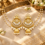 Noor Kundan Pearl Ear-Chain Jhumka Earrings - festive lifestyle