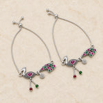 Oxidized silver peacock payal anklet pair flatlay hero view