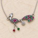 Oxidized silver peacock payal anklet gemstone detail