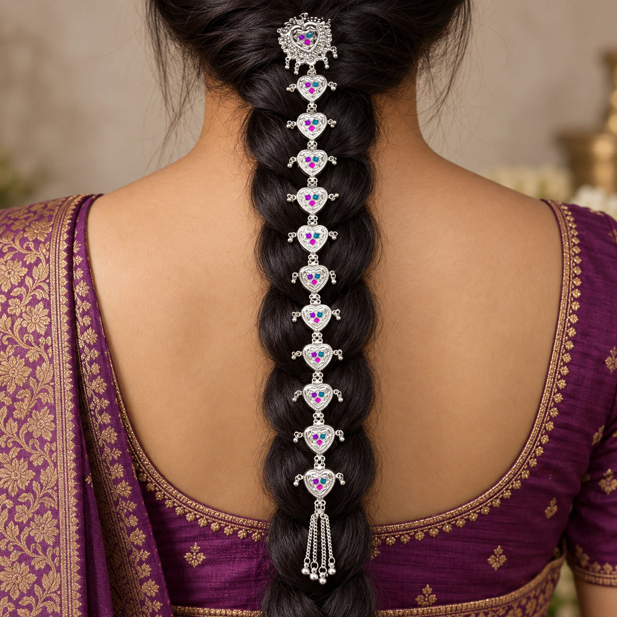 Rangoli Multicolour Silver Chotla — worn braid