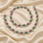 Rangoli Ruby Emerald Silver Payal Pair — flatlay hero