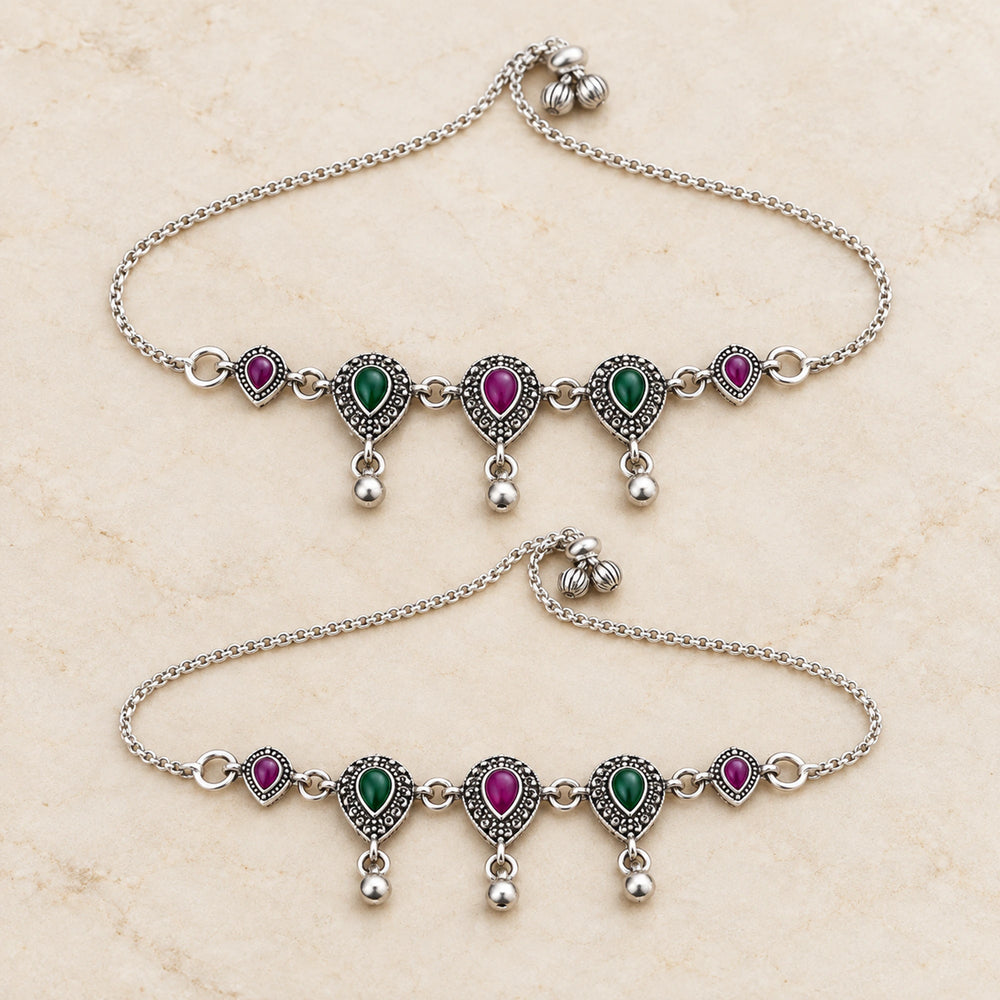 Ruhani Meenakari Oxidized Silver Payal Pair - flat lay hero