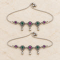 Ruhani Meenakari Oxidized Silver Payal Pair