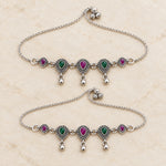 Ruhani Meenakari Oxidized Silver Payal Pair - flat lay hero