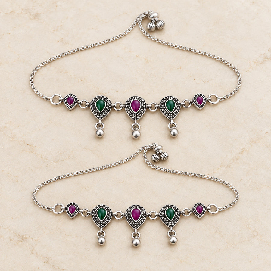 Ruhani Meenakari Oxidized Silver Payal Pair - flat lay hero