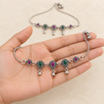 Ruhani Meenakari Oxidized Silver Payal Pair - hand-held scale view