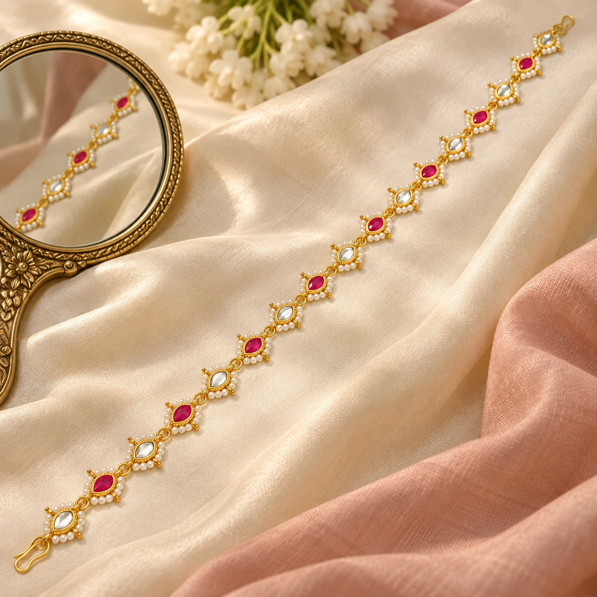 Roshni sheeshphool styled on ivory silk